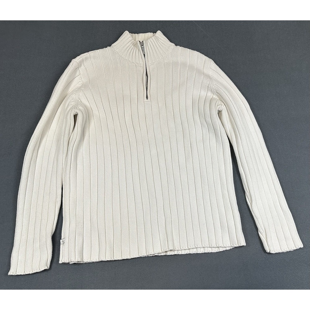 Lauren Ralph Lauren Sweater Womens Medium White Quarter Zip 100% Cotton Pullover